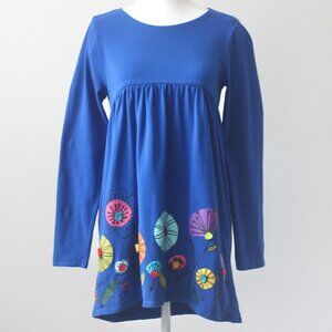 Land's End Cotton Blue Floral Embroidered Gathered Girl's Top Extra Large